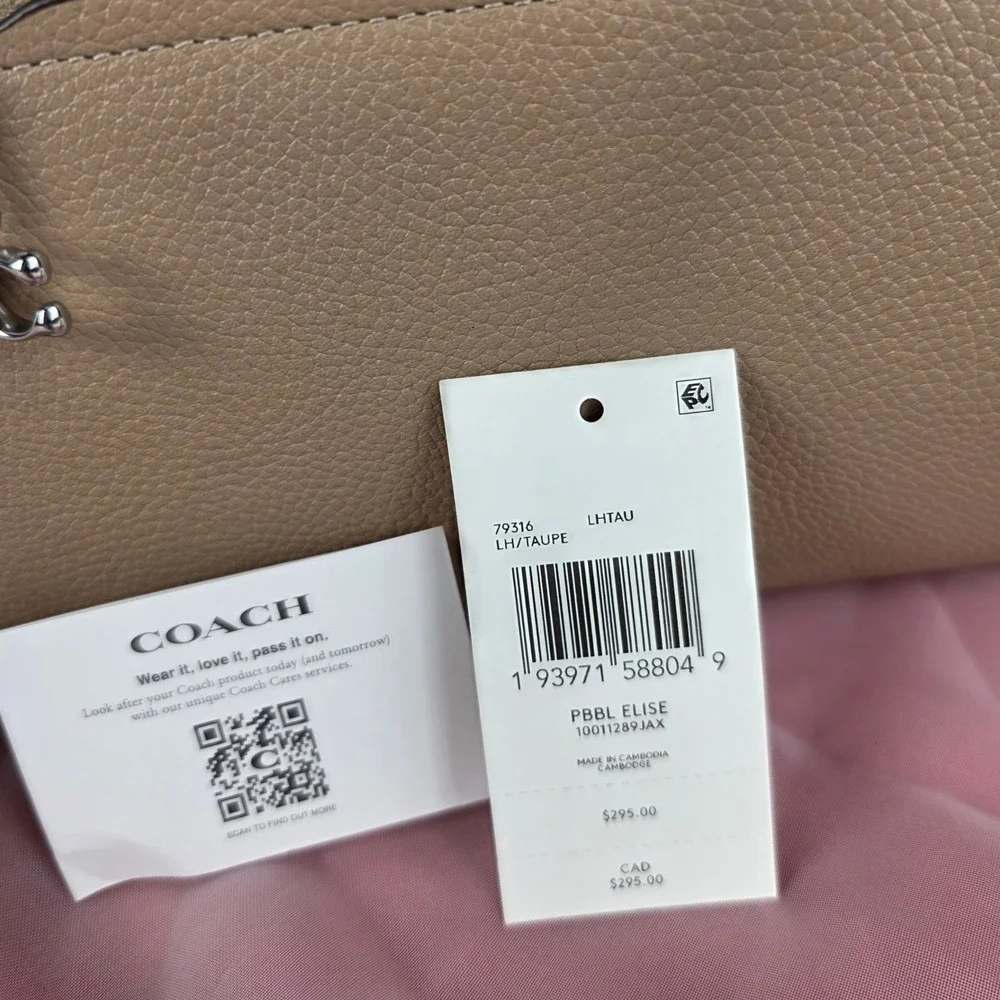 Coach Elise Satchel Pebble Leather‎ Taupe Crossbody Handbag 79316